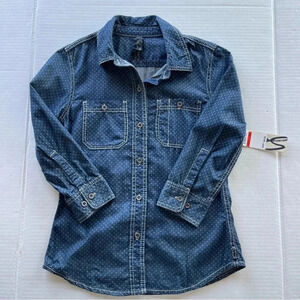 NWT SEVEN7 Button Down Dark Wash Blue Denim Jean Shirt